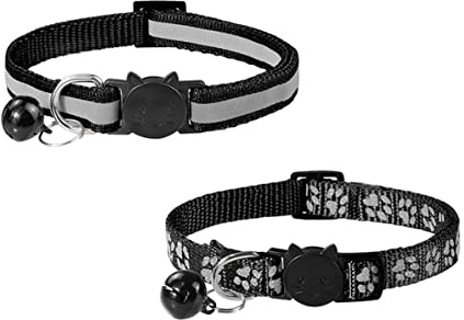 LATRAT Collare per gatto anti-strangolamento, 2 pezzi, regolabile, riflettente, collare per gatto, gatto, cucciolo, con campanellino e fibbia di sicurezza, 19-32 cm