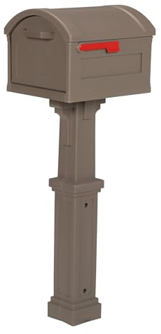 Architectural Mailboxes Grand Haven Plastic Mailbox and Post Kit, GHC40MAM, Mocha, Extra Large Capacity