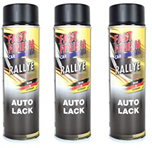 3x Sprühlack, Decklack, Autolack Fast Finish, Schwarz matt, 500ml, für Felgen und Karosserie, kratz-, stoß- und schlagfest, Lackierung
