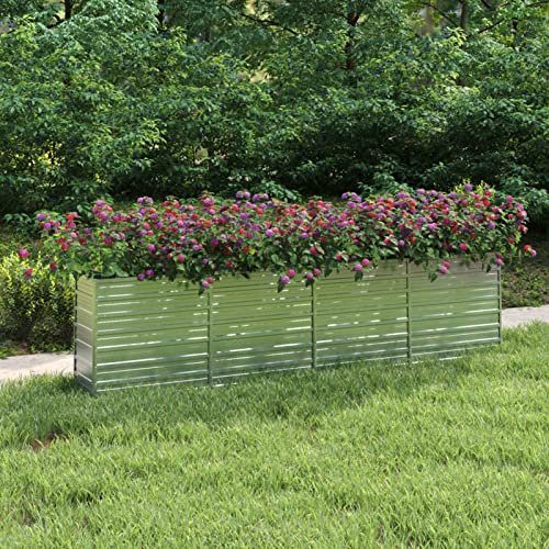 Keketa Hochbeet Metall Pflanzkasten Pflanzbeet Gemüsebeet Blumenkasten Gartenbeet Blumenkübel Pflanzkübel Hochbeet für Garten Balkone Terrassen 320x40x77 cm Verzinkter Stahl Silber