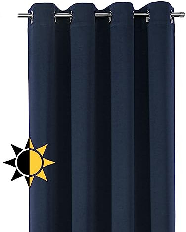 Verdunkelungsgardine mit Ösen, Blackout Ösenschal Blickdicht abdunkelnd, Größe und Farbe wählbar (Breite: 140 cm, Höhe: 245 cm, Navyblau)