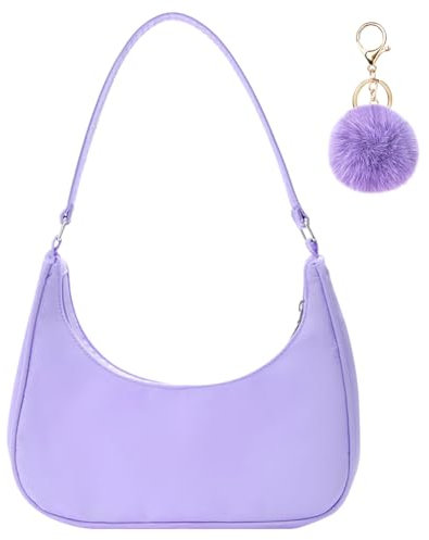 Aucuu Borsa a Tracolla da Donna in Nylon, Anni '90 Retrò, Pochette Classica Ascellare con Chiusura a Cerniera, Viola