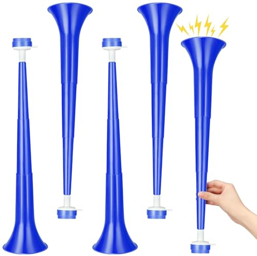 GCQJOQ 4 Pcs Blue Stadium Horn for Adult, 21 Inch Vuvuzela Plastic Collapsible Cheering Trumpets for Sporting Events Football Carnival Party