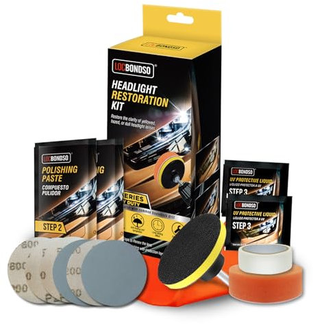 LOCBONDSO Kit de restauration de phares, nettoyant et restaurateur de phares de voiture – Kit de réparation de polissage, restaure les lentilles jaunes, oxydées, nuageuses