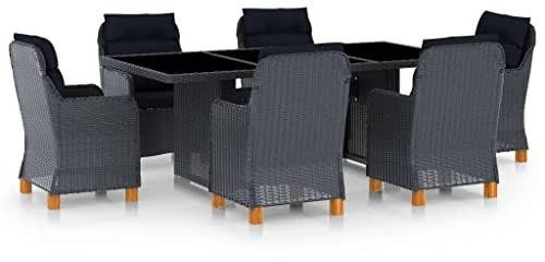 KTHLBRH Muebles de jardín para exteriores, balcón, mesa y sillas de 7 piezas, juego de comedor con cojines de poliratán, gris oscuro