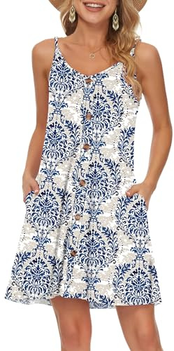 WNEEDU Mini robe d'été décontractée pour femme - Cache-maillot à bretelles fines, col en V et poches, L