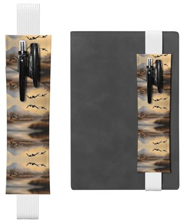 Weißer Stifthalter, Lesezeichen, PVC-Leder, verstellbares Gummiband, 21,1–4,6 cm, geeignet für die meisten Notizbücher, Tagebücher, Handbücher, Planer, Jagd, fliegende Wildenten, Drucke