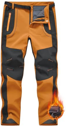 Rdruko Softshellhose Herren Winter Skihose Wasserdicht Winterhose Gefüttert Outdoor Thermohose Verdickte Wanderhose für Skifahren Wandern Camping (Orangenfarbig, XXL)