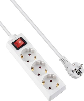 GRIFEMA Multiprise avec 3 Prises et Interrupteur, 3500 W, 16 A, 1,4 m, Blanc, Protection Enfants, Prises Orientées à 45°, Évite la Consommation Fantôme