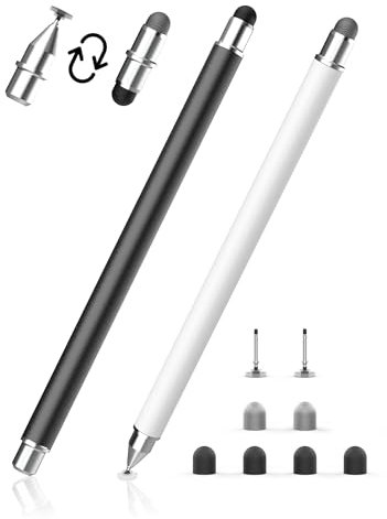 MEKO Lápiz Táctil Magnético 3 en 1 Lápiz para Tablet con Punta de Fibra, Goma y Disco,Compatible con Todas Las Tabletas/Teléfonos como iPhone/iPad/Samsung/Huawei/Xiaomi - Negro+Blanco