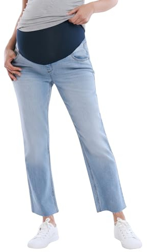 Motherhood Maternity Women's Secret Fit Over The Belly Slim Straight Leg Denim Pregnancy Jeans, Light Wash, Large