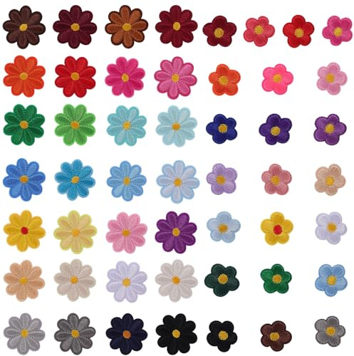 50 Pieces Flower Patches for Clothes, Embroidered Repair Patches | Sunflower Iron on Patches, Cute Daisy Flower Iron on Patches, Colorful Flower Iron on Patches for Hats Jeans Clothes DIY