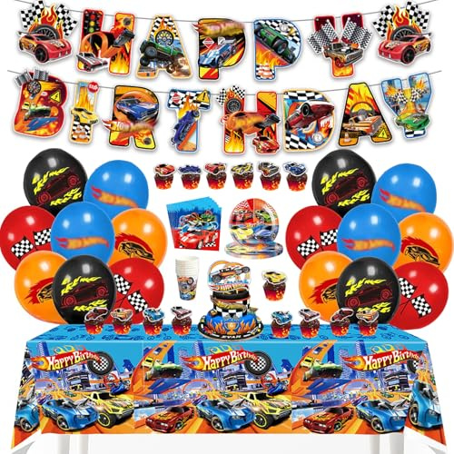 Chingcoo Hot Wheels - Set stoviglie feste compleanno, auto da corsa, bambini