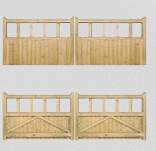 Portail de jardin double en bois avec rainure à languette, 0,9 m de haut x 3,7 m de large, construction en bois massif, style cottage, portail battant en bois