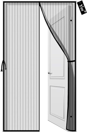 YRH Mosquitera Puerta Magnetica, Nuevo Diseño de Hebilla Lateral, Malla Resistente, Autosellante - Malla Mosquitera Mejorada, Puerta Mosquitera con Cinta Mágica, Negro, 100 x 210 cm