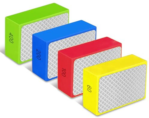 4Pack Hand Diamond Polishing Pads, Diamond Sanding Blocks 60# 100# 200# 400# Tile Polishing Pad Grit Sanding Block Polishing Grinding Block Glass Polishing Kit for Wood Tile Glass Stone Ceramic