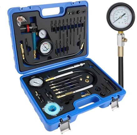 46tlg Kompressionstester - Benzin & Diesel Motor Kompressionsprüfer 0-50 Bar | 0-725 Psi, für HDI,TDCi, Pumpe Duse Motor, Druckverlusttester kompatibel mit Kfz PKW LKW M24, M22, M20, M14, M12, M10, M8