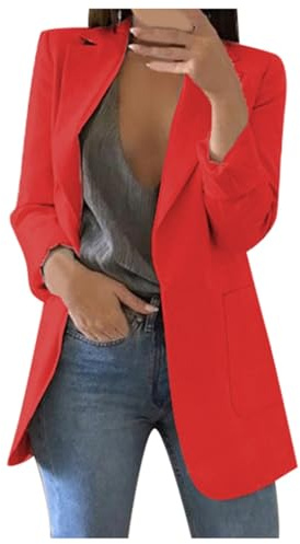 Generico Blazer Donna Elegante Lungo,Giacca Donna Primavera Curvy Elegante Maniche Lunghe Blazer Cardigan Casual Business Foderato Anteriore Aperto Giacca Stile Casual Classico