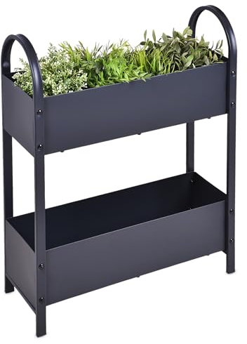 Metall Etagen Hochbeet anthrazit pulverbeschichtet - 60 x 22 cm - Frühbeet aus Eisen dunkelgrau mit 2 Pflanzkästen - Gemüse Anzucht Vertikalbeet Pflanzkasten Blumenkasten Blumentreppe Kräuter Garten