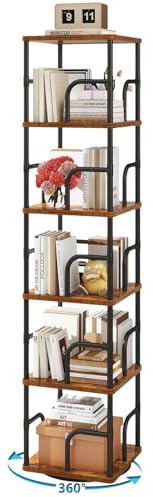 IBUYKE Estantería Giratoria de 5 Niveles, Display girevole a 360°,Estanteria Esquinera de Pie para Niños,Estantería Libros Multifuncional para Dormitorio,Salón, Estudio,Marrón rústico,TBC005H