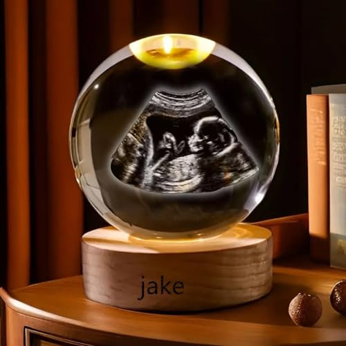 SHENGBEIDZ Luz Nocturna Personalizada Con Bola De Cristal, Bola De Cristal Decorativa Personalizada Con Foto Y Texto Con Luz, 2D Con Ecografías De Bebés for Mamá Y Papá(White Light,8cm .15)