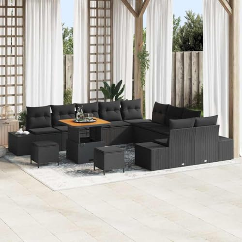 Frdhee Divano angolare piccolo, set di divani da giardino con cuscino, 13 pezzi, nero, 80 x 80 x 71 cm, gruppo panca angolare per interni ed esterni