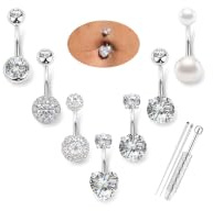 LOLIAS 7Pezzi 14G Piercing Ombelico Acciaio Chirurgico Piercing Ombelico Argento Anallergico Navel Piercing Ombelico 10mm