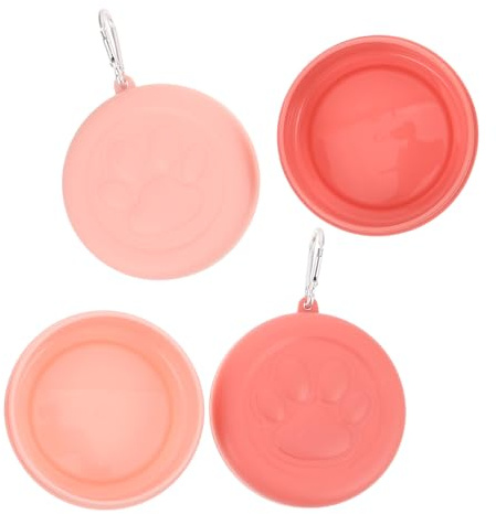 BELLIFFY 2 Cuencos Portátiles para Perros Tamaño S 12x11 Cm, Tazones para Comida y Agua para Mascotas al Aire Libre, Colores Rosa y Rosa Claro, Cuencos Compactos para Viaje y Entrenamiento