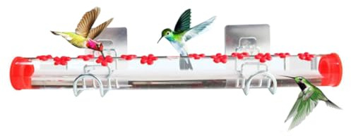 Wedhapy mangiatoia per Uccelli Finestra Mangiatoia per Colibrì Stazione di Alimentazione per Uccelli con 12 Porte di Alimentazione e trespolo Habitat Rosso 15, 7 Pollici.