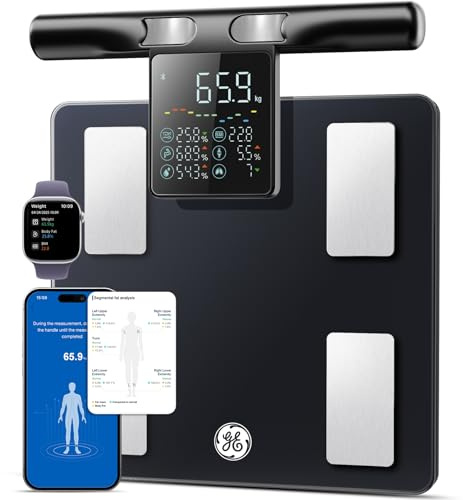 GE Smart Scale for Body Weight Body Composition Scale, Handle Display 180kg | 8-Electrode Body Fat Scales with Full Body Analysis, Bluetooth App Sync, Large Display Capacity Weighing Scale for Home Gym