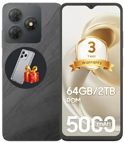 Ausriray Mobile Phones, Android Phones (3YRW), 6.56 Inch, 6GB +64GB/2TB Octa Core, 5000mAh Cheap Mobile Phone, Dual SIM Free Phone, 13MP Main Camera, 4G, FaceID/GPS, Black
