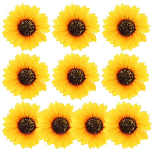 10 stycken gul sidenduk solros applikation lapp 10 cm