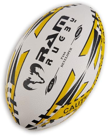 Ram Rugby Pass Developer - Weighted Training Ball - Improve Strength & Distance - 3D Grip - Ultima Grade Synthetic Rubber - Available in Sizes 5 (1kg), 4 (800g), 3 (700g) (5)
