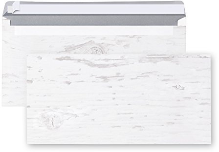 Logbuch-Verlag 25 Briefumschläge weiß grau Holzoptik vintage Kuverts DIN lang Haftklebung neutral blanko Kuverts für Einladungen Danksagungen
