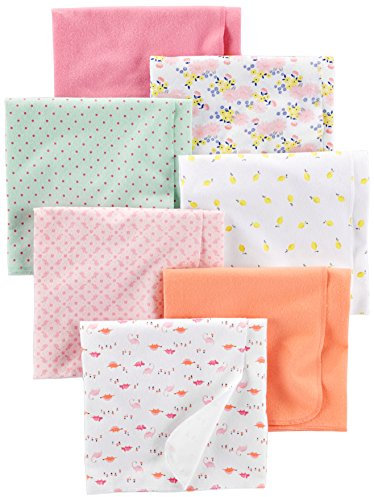 Simple Joys by Carter's Unisex Baby 7-Pack Flannel Nursery-Receiving-Blankets, Mehrfarbig/Dinosaurier/Floral/Punkte/Schildkröte/Zitrone, Einheitsgröße (7er Pack)