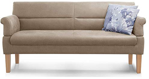 CAVADORE Kira - Sofá de 3 plazas con muelles, Banco para Cocina y Comedor, con función de reposabrazos, 189 x 94 x 81 cm, imitación de Piel, Color Beige