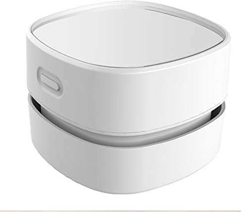 ODISTAR Desktop Vacuum Cleaner,Mini Table dust Sweeper Energy Saving with auto Power-Off Function,High Endurance up to 400 mins,Cordless&360º Rotatable for Keyboard/Home/Office (White USB Charging)