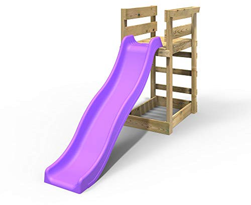 Rebo® Add-On Wooden Platform with 6FT Slide Wooden Garden Swing Sets - Purple Slide | OutdoorToys | Pressured Treated Timber, All Fixtures and Fittings Provided