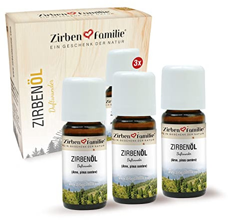 Zirben Familie® ZirbenÖl 3x10ml • naturbelassenes Wasserdampf-Destillat aus Österreich • von ZirbenKiefern - ein Produkt der ZirbenFamilie - bekannt aus dem Fachhandel & der Hotellerie'