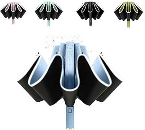 BAODINI Inverted UV Protection Umbrella for Rain and Sun Medium Size 46 inch arc Canopy UPF 50+ Rverse Compact Umbrella Auto Open Close for Travel