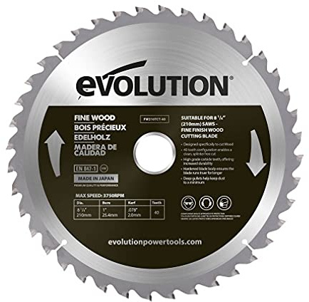 Evolution Power Tools FW210TCT-40 fin finish träskärning TCT-sågblad, 40 tänder, ren, splitterfritt snitt, 210 mm, silver, svart