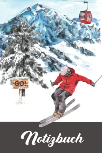 Geschenk für Männer Skifahren: Praktisches Notizbuch mit punktierten Seiten Dot Grid ein schönes Ski Zubehör und Skisport Accessoire für Skifahrer Mann beim Skilaufen im Skiurlaub
