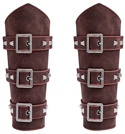 Thajaling 2 pezzi parabraccia in pelle medievali, bracciali in pelle gotica punk, braccialetti LARP vintage per costume da equitazione cosplay (Marrone)