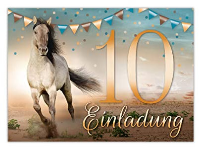 Junapack 12 Einladungskarten zum 10. Kindergeburtstag Pferd Motiv zum zehnten Geburtstag für Mädchen Karte Einladung mit Pferde Fohlen