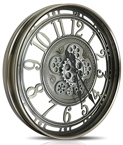 DORBOKER Wanduhr Groß mit Beweglichen Zahnrädern Moderne Industrial Steampunk XXL Vintage Retro Antike Metall Uhr für Küche Wohnzimmer Zuhause Bar Schule(53.5cm, Gunmetal Arabische Ziffern)