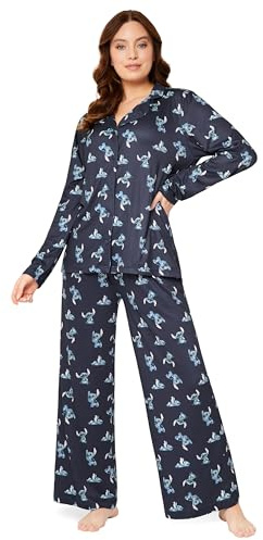 Disney Pigiama Donna Lungo - Pigiama Stitch a Maniche Lunghe S-XL - Pigiami Donna Ragazza Invernale Gadget Stitch Regalo (Blu, M)