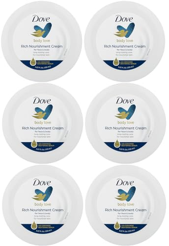 Dove Body Love Rich Nourishment Cream, Face, Hand & Body Lotion for Extremely Dry Skin, Fast-Absorbing 72-Hour Moisturizing Cream with Ceramide Serum, 5.07 Fl Oz (Pack of 6)