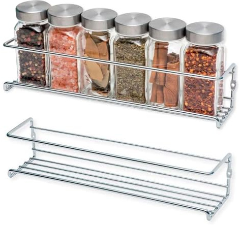 Especiero Cocina 2 Piezas Especiero Cocina Pared Condimentos Organizador De Pared Estanteria Cocina Sin Taladro Estante De Pared Metálico Estantería Para Cocina Organizador De Especias Adhesivo(Plata)