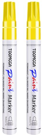 TOOMGGA 2 Yellow Paint Pens Permanent Paint Markers, Oil Based Medium Tip