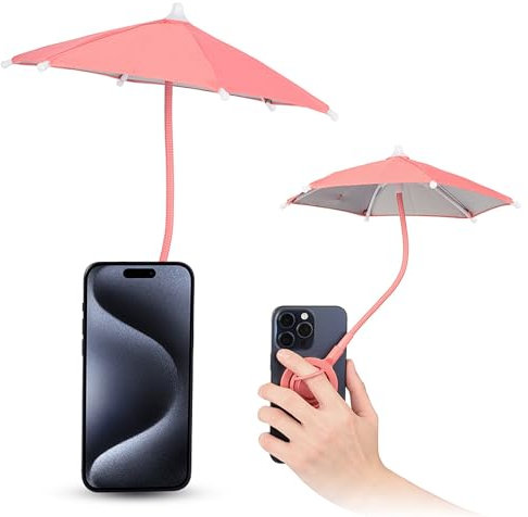 Magnetic Mobile Phone Umbrella Shade for Sun, Outdoor Phone Holder with Sun Umbrella, Flexible Angle Design & Rotatable Phone Ring, for iPhone 17 16 15 14 13 12 Pro Max Plus & All Phones (PINK)